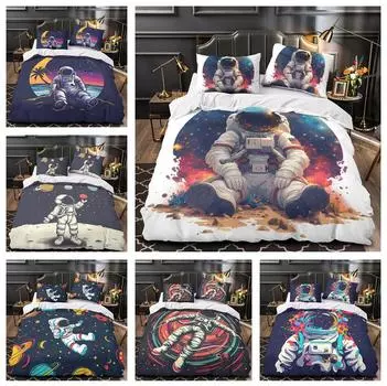 Комплект постельного белья 3D космонавт, для мальчиков-подростков, мужской пуховый пододеяльник, наволочка 2/3 шт., чехол на космическую тему, подарок на день рождения Baby 100x135cm