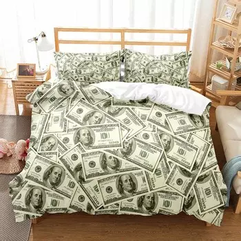 Комплект постельного белья 3D Modern с принтом в виде доллара, пододеяльник, яркий, 2/3 предмета, денежный узор, забавный размер King Queen 135x200cm 2pcs
