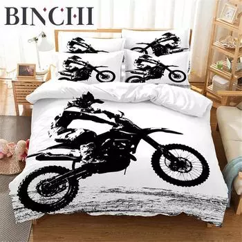 Комплект постельного белья 3D Moto Queen Bedding Duvet Cover Set Bedding Bed Cover Cotton Queen Bedroom Bed Cover Set Bed Set Bedding EU single(135x200cm)&set
