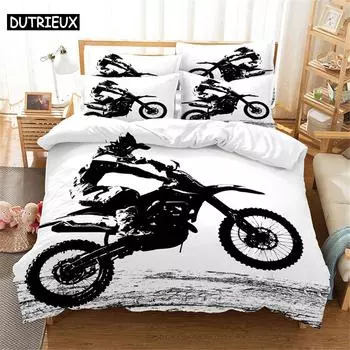 Комплект постельного белья 3D Moto Queen Bedding Duvet Cover Set Bedding Bed Cover Cotton Queen Bedroom Bed Cover Set Bed Set Bedding EU single(135x200cm)&set