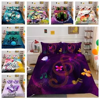 Комплект постельного белья 3D Note Музыкальное пододеяльник Наволочка 2 или 3 шт. DE135 * 200 Полный размер Подходит для мягкого домашнего украшения в комнатах для любителей музыки Baby 100x135cm