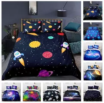 Комплект постельного белья 3D Planet Романтическое звездное небо Пододеяльник и наволочка 2/3 шт. DE135 * 200 Легко моющееся домашнее украшение для комнат любителей авиации DE 100x135cm