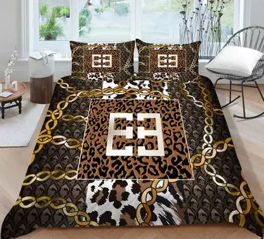 Комплект постельного белья, 3D пододеяльники, модная роскошная цепочка с леопардовым принтом, для взрослого человека, украшение для дома, спальни, размер королевы, покрывала UK Single 135x200cm