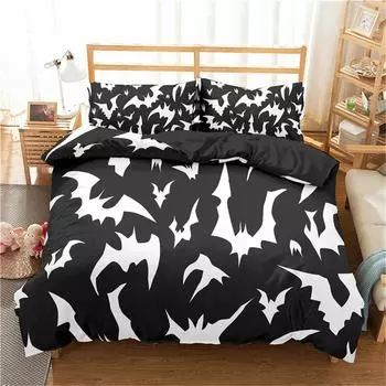 Комплект постельного белья 3D с изображением летучих мышей на Хэллоуин, пододеяльник с черепом, полиэстер, комплект постельного белья, двуспальное, двуспальное, королевское, детское, полиэстер, пододеяльник, 3 шт. Twin