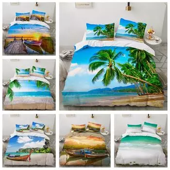 Комплект постельного белья 3D Seaside с изображением летнего отпуска и видом на море, пододеяльник, наволочка 2/3 шт., двуспальная кровать размера «king-size», роскошный домашний текстиль, комплект пододеяльников Baby 100x135cm