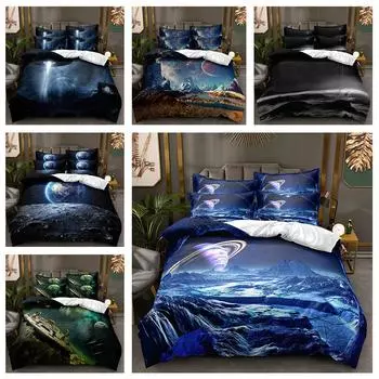 Комплект постельного белья 3D Space Planet из микрофибры с мягким пухом, пододеяльник, наволочки 2/3 шт., для подростков, детей, односпальные, двуспальные, полноразмерные чехлы DE 100x135cm