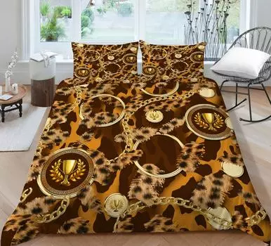Комплект постельного белья 3D Золотой трофей для детей Роскошное домашнее постельное белье высокого качества Размер королевы Покрывала Пододеяльники UK Single 135x200cm