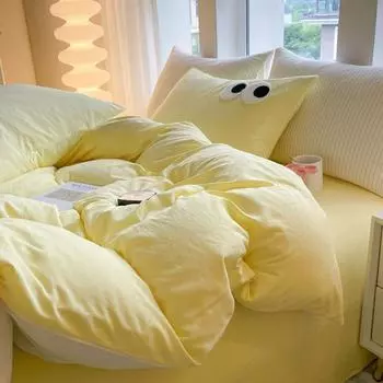Комплект постельного белья A-Class Kawaii с вышивкой из стираного хлопка, однотонный пододеяльник, простыня для студенческого общежития, комплект пододеяльников 150x200 3pcs