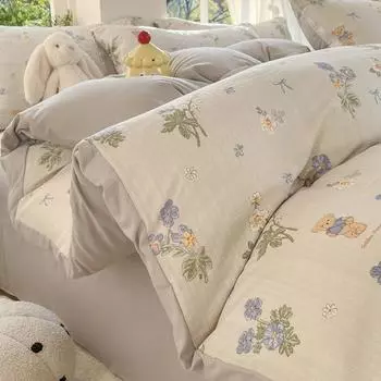 Комплект постельного белья А-класса из двухслойной пряжи с цветочным рисунком, из пузырчатого хлопка, приятный к коже, летние комплекты пододеяльников, мягкое постельное белье для дома 1.2m 3pcs set