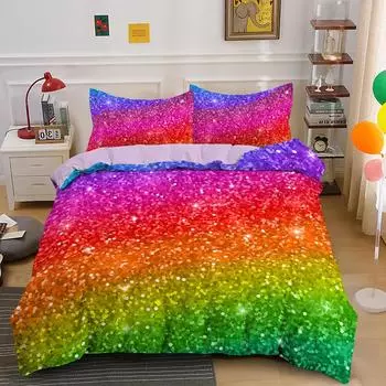 Комплект постельного белья Abstract Rainbow Colorful Queen King Single Duvet Cover Dream Polyester Sofar Covers Pillowcase Soft Bedwear 70x133cm 2pcs золотой