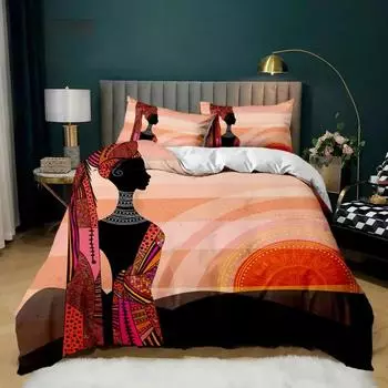 Комплект постельного белья African Woman Duvet Cover Set African Striped Twin Beddding Set Ethno Afro Traditional Exotic Queen King Polyester Qulit Cover EU single(135x200cm)