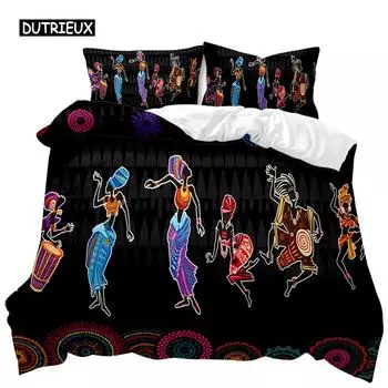 Комплект постельного белья African Woman Duvet Cover Set African Striped Twin Beddding Set Ethno Afro Traditional Exotic Queen King Polyester Qulit Cover EU single(135x200cm)