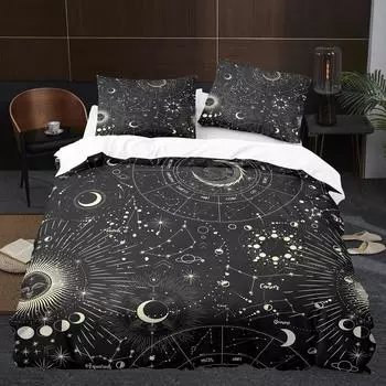 Комплект постельного белья Ancient Sun Moon размера King Queen Purple Lilac Colorful Galaxy Psychedelic Boho Mandala из полиэстера 70x133cm 2pcs