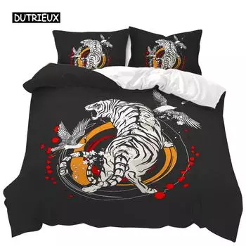 Комплект постельного белья Animal Duvet Cover Set Gecko and Crane Bohemian Exotic Tribal Style Комплект постельного белья Cool Animal Chic King Size Polyester Qulit Cover US Queen(228x228cm)