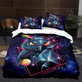 Комплект постельного белья Animal Owl Bird Black Nighthawk Boys Girls Twin Queen Size Duvet Cover Pillow Case Bed Kids Adult Home Textileextile 70x133cm 2pcs