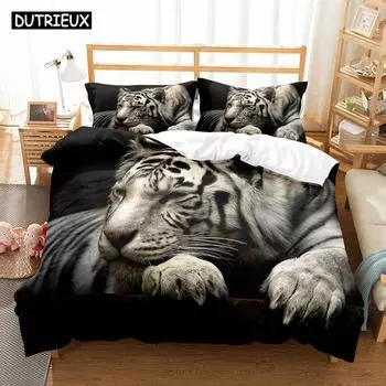 Комплект постельного белья Animal White Tiger с изображением пейзажа, одеяло с 3D-принтом, роскошный комплект пододеяльников для домашнего текстиля, декор, полный размер Queen King Single Size EU single(135x200cm)