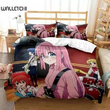 Комплект постельного белья Anime Bocchi the Rock для мальчиков и девочек Twin Queen Size, пододеяльник, наволочка, кровать для детей и взрослых, модный домашний текстиль EU Single 135x200cm