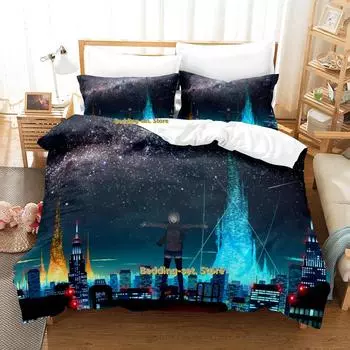 Комплект постельного белья Anime City Single Twin Full Queen King Size Bed Set Adult Kids Bedroom Duvetcover Sets 3D Print Anime Bed Sheet AU Single(140x210cm)