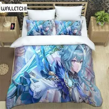 Комплект постельного белья Anime Genshin Impact для мальчиков и девочек, двуспальный пододеяльник, наволочка для кровати, детский пододеяльник для взрослых, 2/3 шт., пододеяльник 135X200cm