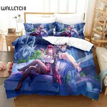 Комплект постельного белья Anime Honkai Star Rail, пододеяльник, постельный комплект, пододеяльник, наволочка, одеяло размера king-size, комплект постельного белья для мальчиков и взрослых 70x133cm 2pcs