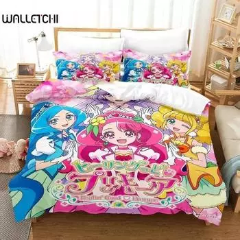 Комплект постельного белья Anime Pretty Cure, пододеяльник, постельный комплект, пододеяльник, наволочка, одеяло размера king-size, комплект постельного белья для мальчиков и взрослых EU Single 135x200cm