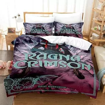 Комплект постельного белья Anime Ragna Crimson Single Twin Full Queen King Size Комплект простыней для подростковой спальни Комплект простыней с 3D-принтом для аниме EU Twin 135x200cm