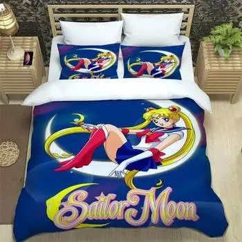 Комплект постельного белья Anime S-Sailor Moon, пододеяльник, одеяло, комплект постельного белья, наволочка, размер King Queen Twin для мальчиков и девочек взрослых 70x133cm 2pcs