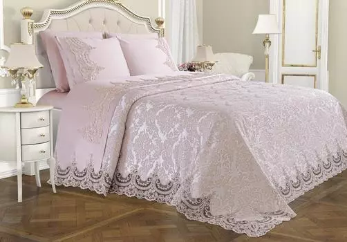 Комплект постельного белья Arus 6 шт, Покрывало 240х260, Простыня 240х260, Наволочка 50х70 Двойной размер Пудра