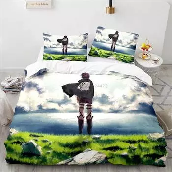 Комплект постельного белья «Атака титанов» в стиле аниме «3D», двуспальный, двуспальный, с рисунком, комплект пододеяльников с наволочками, 2/3 шт. 135x200cm