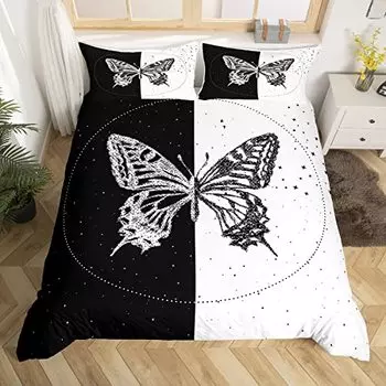 Комплект постельного белья «Бабочка для пары», размер King, черный, белый, мягкий чехол с изображением животных и 2 наволочками, 3 предмета US Queen(228x228cm)