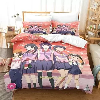 Комплект постельного белья Bakemonogatari Single Twin Full Queen King Size Bed Set Adult Kid Bedroom Duvetcover Sets Anime Bed Sheet Set 70x133cm 2pcs