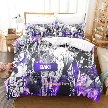 Комплект постельного белья Baki Hanma, односпальная кровать, двуспальная кровать размера «king-size», комплект постельного белья для взрослых и детей, комплект простыней с 3D-принтом в стиле аниме 70x133cm 2pcs
