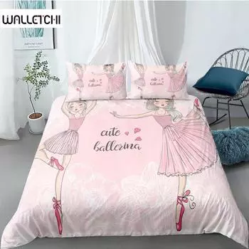 Комплект постельного белья Ballerinas Girl Duvet Cover Set King Size Pink Lovely Little Ballerinas Bedwear Set Kids Girls Princess Soft Polyester Steady Cover EU single(135x200cm)