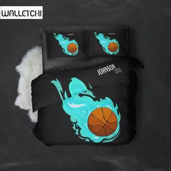 Комплект постельного белья «Баскетбол» бирюзового цвета с рисунком «Пламя» «King Queen Double Full Twin Single Size» EU single(135x200cm)