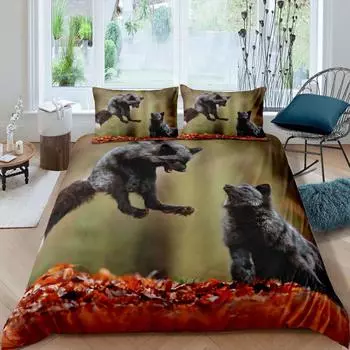 Комплект постельного белья Bat Dog Full Vivid Pet Black, пододеяльник Orange Leaf для мальчиков и девочек, светло-зеленый тематический декор комнаты, постельное белье 3 шт. EU Single(135x200cm)