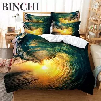 Комплект постельного белья Beaches And Waves, комплект пододеяльников, постельное белье с 3D-печатью, комплект постельного белья размера Queen, модный дизайн EU single(135x200cm)