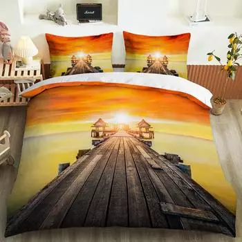 Комплект постельного белья Beautiful Scenery Series Sunset 3D Printing King Queen Polyester Blanket Cover for Kids Boys Girls Комплект постельного белья 70x133cm 2pcs