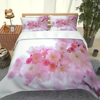 Комплект постельного белья Без одеяла, пододеяльника, наволочки, 3D, розовый цветок, односпальное, размера Queen, постельное белье из полиэстера, удобное W90xL190cm