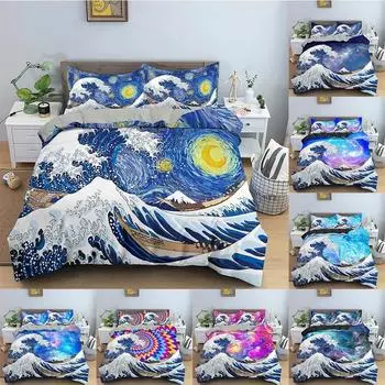 Комплект постельного белья Big Wave с японским рисунком, комплект постельного белья с 3D-абстракцией, односпальный, двуспальный, двуспальный, двуспальный, односпальный, двухспальный ... 70x133cm 2pcs