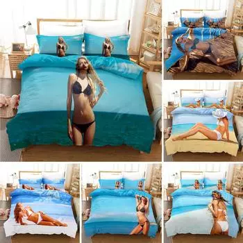 Комплект постельного белья «Бикини Красота» Декорации Постельное белье Одеяло Пододеяльники Наборы Домашний Декор Твин Односпальный Королева Размер Кинг-сайз Модный Подарок Пляж 135X200cm 2pcs