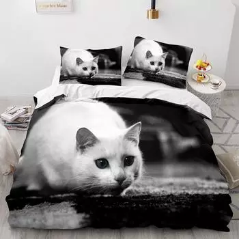 Комплект постельного белья Black cat Single Twin Full Queen King Size Cute cat Комплект постельного белья Aldult Kid Bedroom Duvetcover Sets 3D Anime Kawaii 037 EU single(135x200cm)
