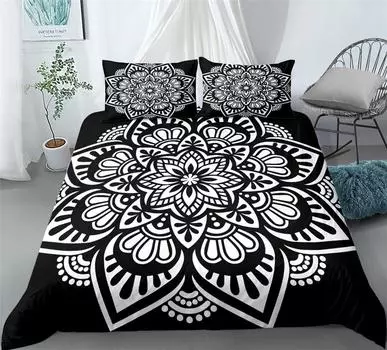 Комплект постельного белья Black Mandala Boho King Queen Double Full Twin Single Size EU single(135x200cm)