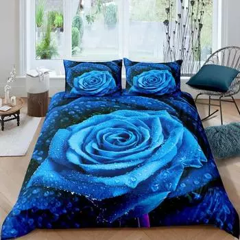 Комплект постельного белья Blue Rose Floral Flowers для мальчиков и девочек Twin Queen Size Duvet Cover Pillow Case Bed Kids Adult Fashion Home Textileextile 70x133cm 2pcs