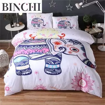 Комплект постельного белья «Богемный слон» из микрофибры, экзотический этнический стиль, дикие животные, пододеяльник для украшения спальни для женщин, мужчин и детей EU single(135x200cm)
