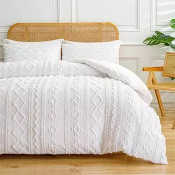 Комплект постельного белья Bohemia из хлопка, супермягкий и удобный, комплект из 3 предметов постельного белья с застежкой-молнией и наволочкой 175 x 230cm белый