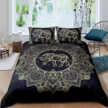Комплект постельного белья Bohemian Elephant, комплект постельного белья Mandala для мальчиков и детей, чехол из полиэстера с экзотическим животным и наволочкой 70x133cm 2pcs