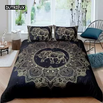 Комплект постельного белья Bohemian Elephant, комплект постельного белья Mandala для мальчиков и детей, чехол из полиэстера с экзотическим животным и наволочкой EU single(135x200cm)