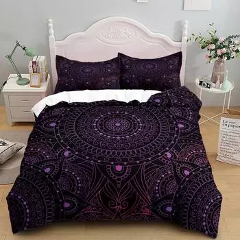 Комплект постельного белья Bohemian Mandala Purple Duvet Cover Set Single Twin Double Queen King Cal King Size 70x133cm 2pcs