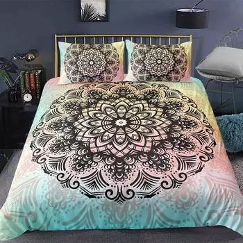 Комплект постельного белья Bohemian Mandala из 2/3 предметов, двуспальное, двуспальное, королевского размера, пододеяльник и наволочка, мягкое постельное белье 135X200cm-2pcs