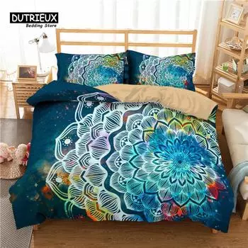 Комплект постельного белья Bohemian Mandala размера King Queen 2/3 шт. Комплект постельного белья Hippie из полиэстера с индийским этническим цветочным узором Пододеяльник Наволочка EU single(135x200cm)